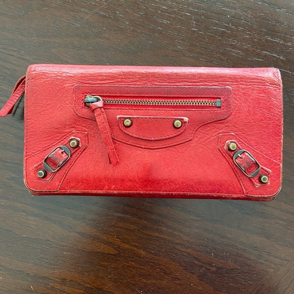 Balenciaga Red Leather Long Wallet Red leather Authentic Used - Picture 1 of 11